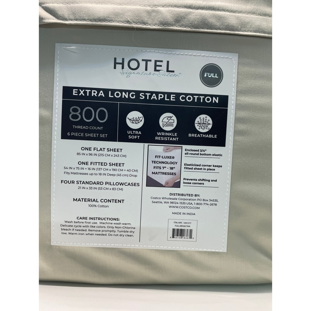 Hotel Signature Sateen Sheet Set Full Tan NEW 800 Thread Count 6 Piece Cotton